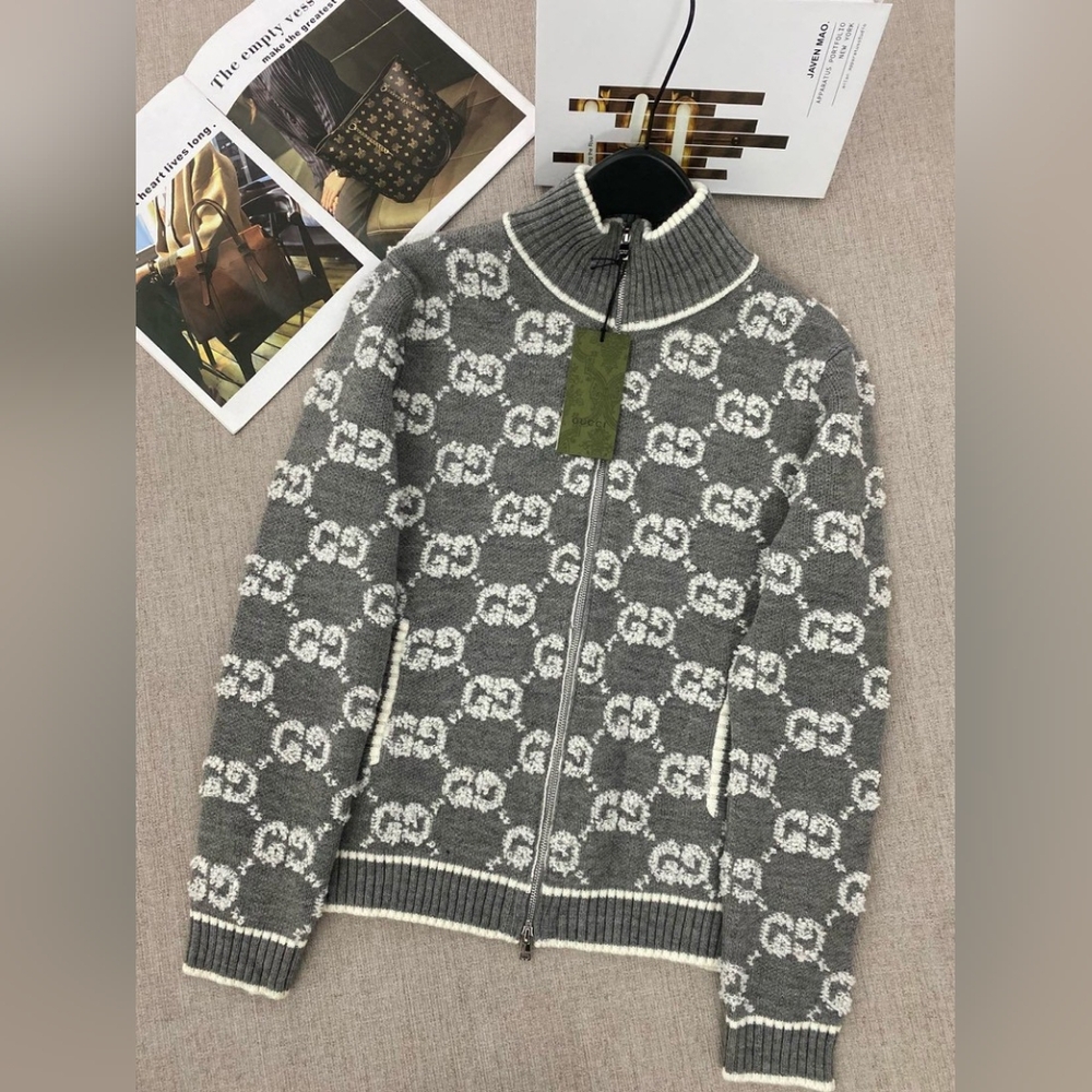 Gucci grey GG zippered cardigan